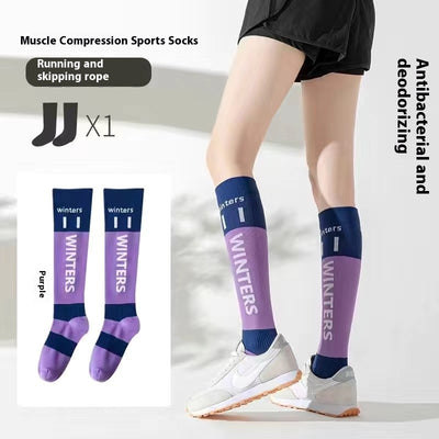 Medias de Compresión Deportiva Infantil con Diseño Patchwork de Contraste - Image 4