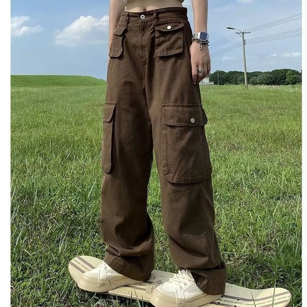 Pantalones Casuales Multibolsillos Estilo Industrial