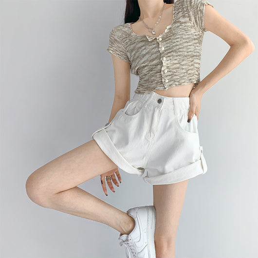Shorts de Mezclilla Hot Girl con Dobladillo Enrollado para Mujer - Image 5