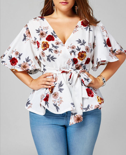Blusa de Gasa con Mangas Acampanadas, Encaje Estampado y Perlas - Image 11