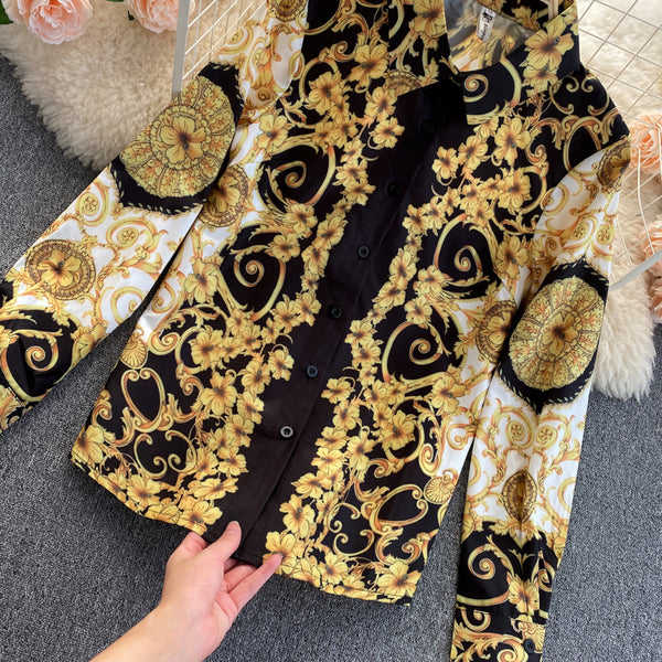 Camisa Bohemia Suelta con Solapa y Manga Larga