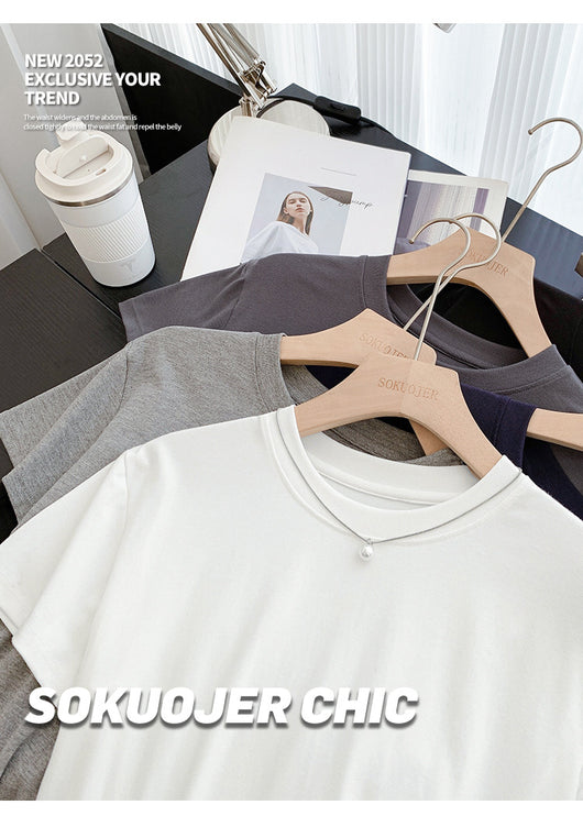 Blusa Ajustada de Modal para Mujer - Manga Corta Elástica Cuello Redondo - Image 26