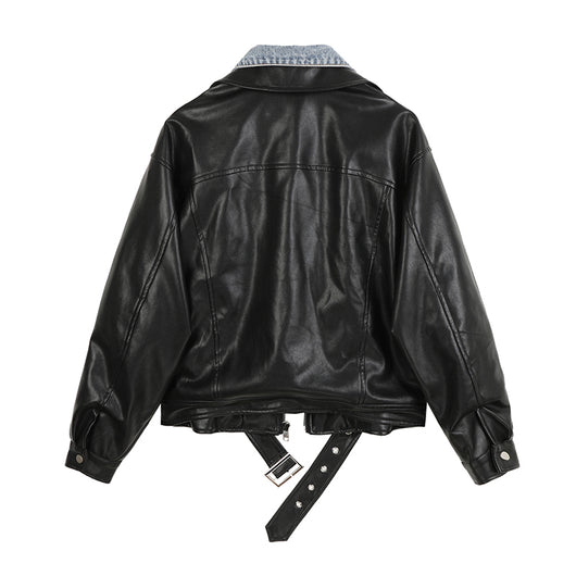 Chaqueta de Cuero para Motociclista con Costuras Vaqueras - Image 4