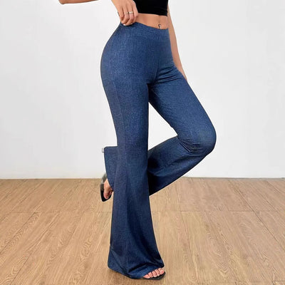 Pantalones Acampanados Denim de Cintura Alta con Estampado para Mujer - Image 4