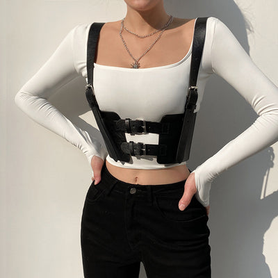 Chaleco de Cuero PU Elástico con Costura Decorativa para Mujer