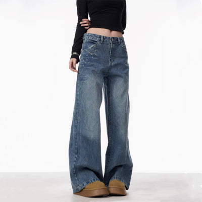 Pantalones Vaqueros Cintura Alta Baggy con Remaches