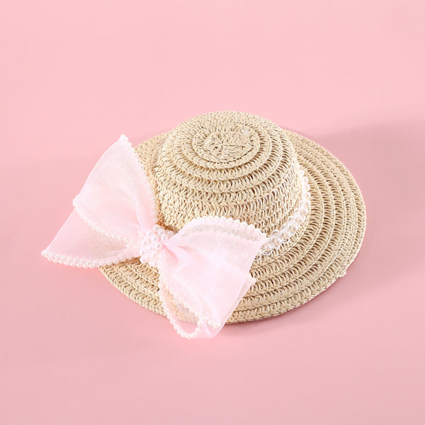 Sombrero de Paja Tejido para Gatos con Moño de Perlas - Image 7