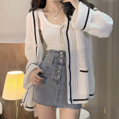Cardigan Tejido Suelto Cuello en V para Mujer - Abrigo Slim Elegante