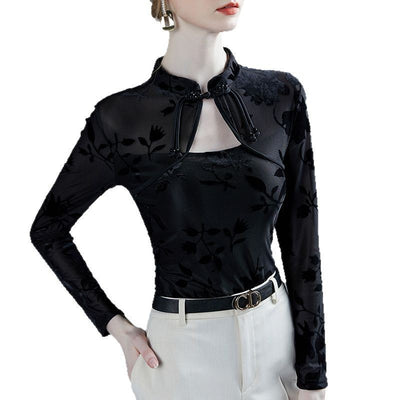 Blusa Base Layer Qipao Ajustada con Cuello Mao y Jacquard - Image 11