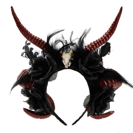 Diadema de Cuernos de Demonio Gótico - Accesorio Halloween Calavera Roja