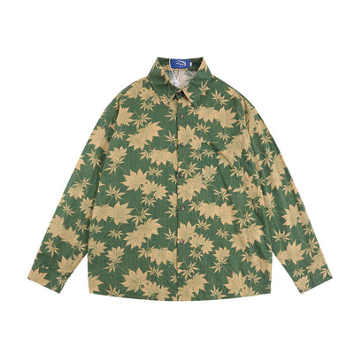 Camisa Manga Larga Estampado Hoja de Arce Hombre Estilo Japonés Primavera Otoño