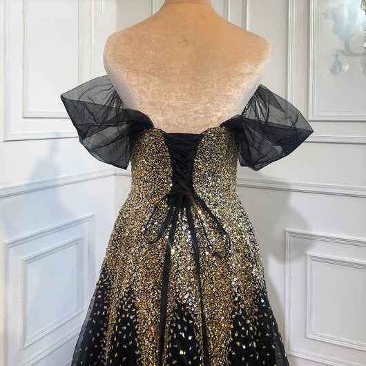 Vestido de Noche Negro Dorado para Dama de Honor y Eventos de Gala - Image 4