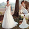 Vestido de Novia Elegante con Cuello Alto, Encaje y Cola Larga