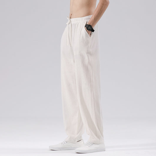 Pantalones Casuales Hombre Algodón y Lino Corte Recto Suelto - Image 2