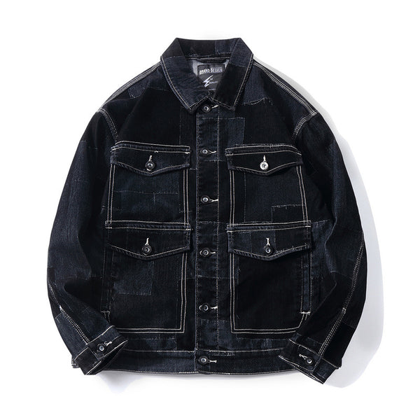 Chaqueta Denim Vintage con Paneles Texturizados para Hombre