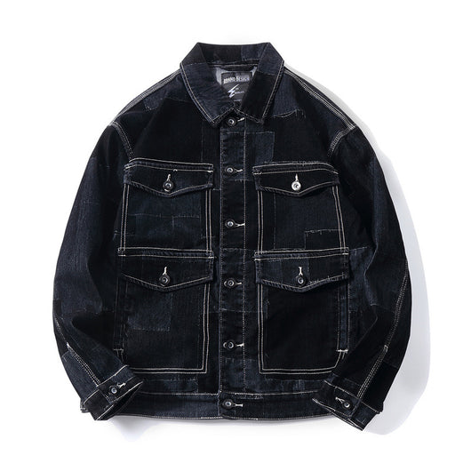 Chaqueta Denim Vintage con Paneles Texturizados para Hombre