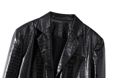Blazer de Cuero con Patrón Otoñal para Mujer - Corte Holgado - Image 7