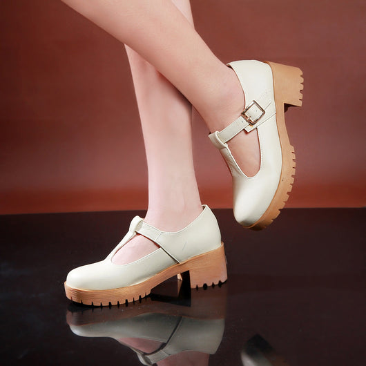 Zapatos Plataforma Mujer Talla Grande con Tacón Cuadrado y Hebilla T - Image 3