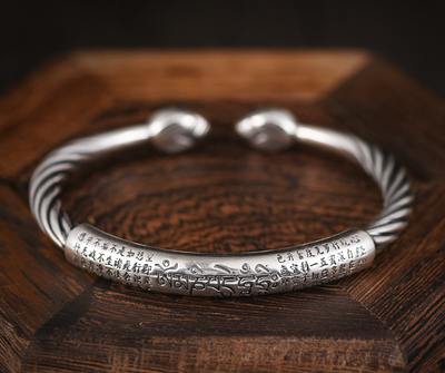 Pulsera Mantra de Seis Caracteres Tibetanos para Hombre en Plata de Ley - Image 4