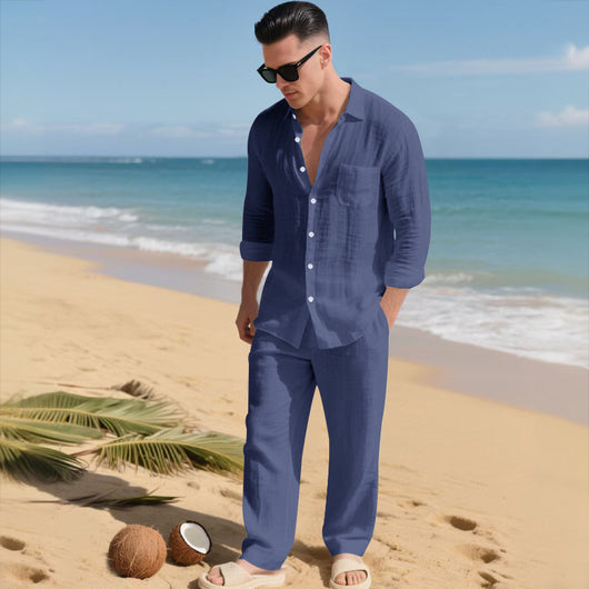 Conjunto de Camisa Suelta y Pantalón de Manga Larga para Playa - Image 10
