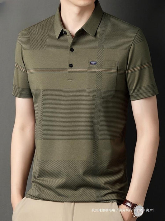 Polo Manga Corta con Rayas y Solapa para Hombre - Image 2