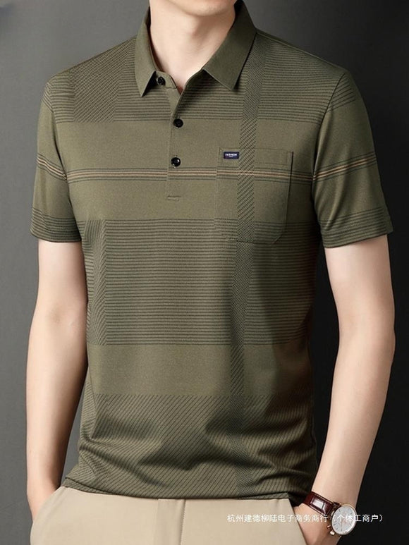 Polo Manga Corta con Rayas y Solapa para Hombre