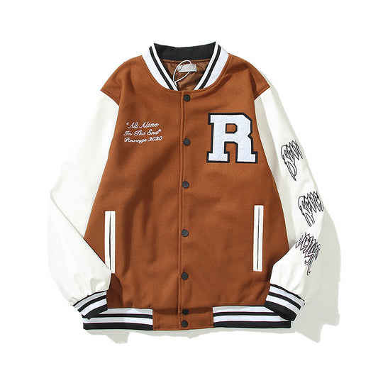 Chaqueta Universitaria de Cuero con Bordado de Calavera y Costuras en Mangas - Image 2