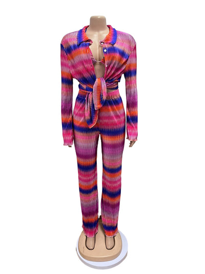 Traje de Pantalón Plisado Estampado con Stretch para Mujer - Image 12
