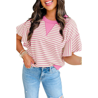 Camiseta Suelta Estampada a Rayas Cuello Redondo - Image 9