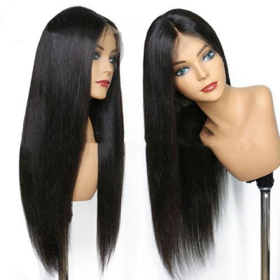 Peluca Frontal de Encaje Sintético Cabello Liso Negro Largo Medio