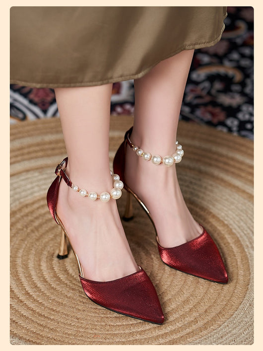 Sandalias de Perla con Tacón Stiletto para Mujer - Talla Pequeña - Image 13
