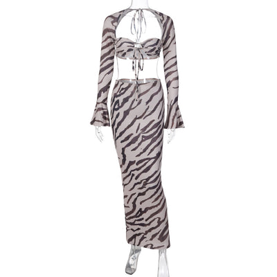Conjunto Ejecutivo: Blusa Estampada Manga Larga con Falda Slim - Image 7