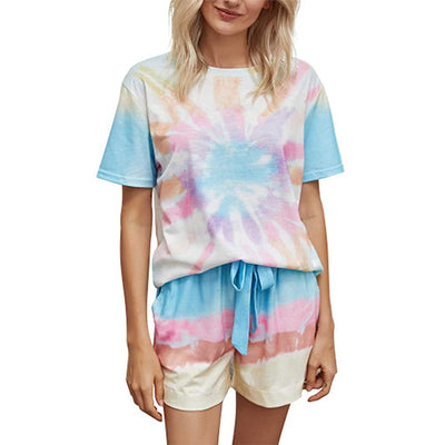 Pijama Tie Dye Estilo Europeo Manga Corta para Casa - Image 18