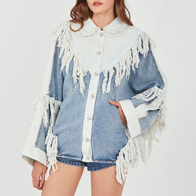 Chaqueta Denim Suelta con Detalles de Pespunte y Borlas - Image 10