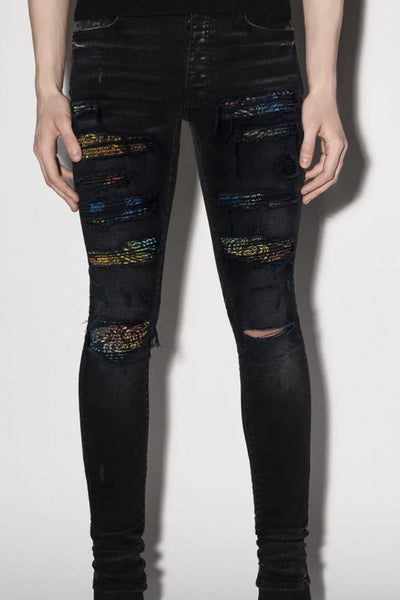 Jeans Rotos Elásticos para Hombre con Parches y Estampado Minimalista - Image 5
