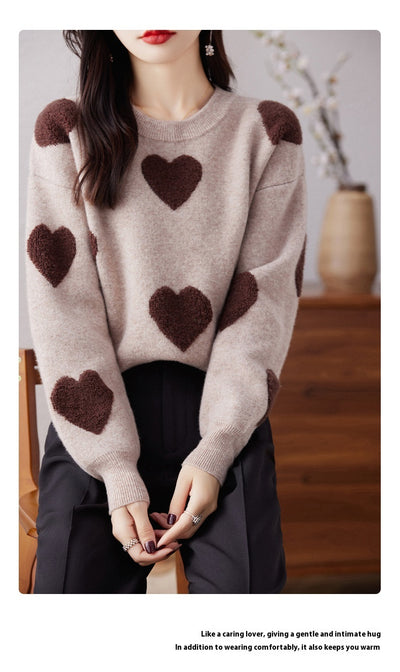 Suéter de Cuello Redondo en Lana Pura para Mujer - Diseño Love - Image 12