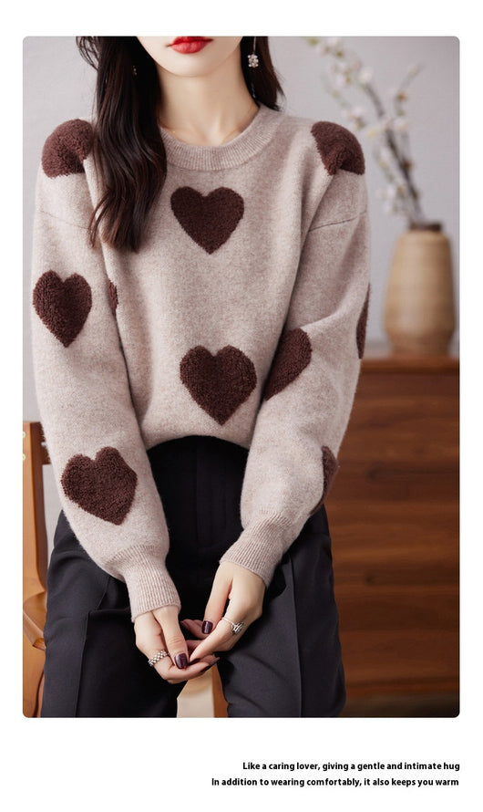 Suéter de Cuello Redondo en Lana Pura para Mujer - Diseño Love - Image 12