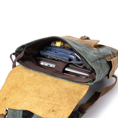Mochila de Viaje Cuero Crazy Horse Lona para Hombre - Image 16