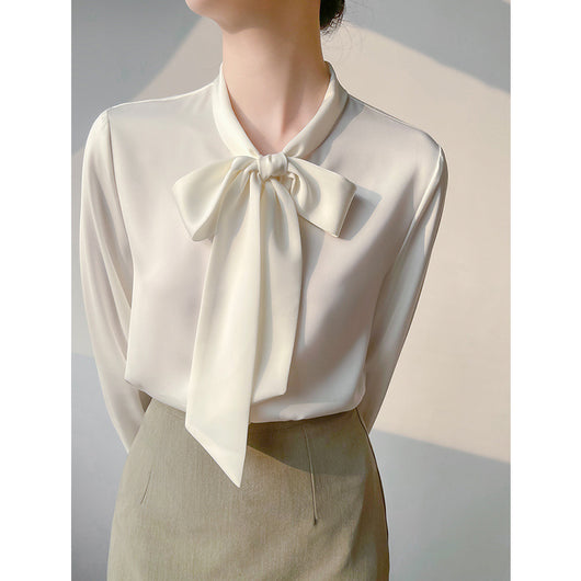 Blusa Ejecutiva de Satén con Moño y Cinta para Mujer - Image 2