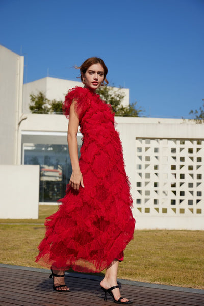 Vestido Elegante sin Mangas con Cuello Tortuga y Falda Tableada Bordada - Image 22