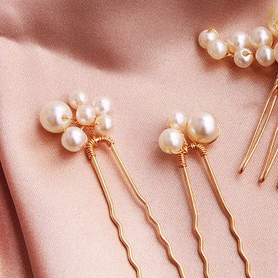 Set de Horquillas en U y Tiara con Perlas Hechas a Mano para Boda y Dama de Honor - Image 9