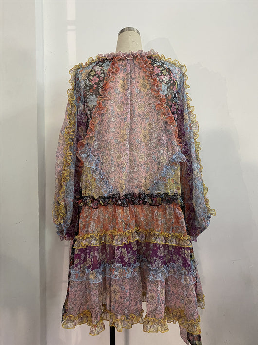 Vestido Largo Floral con Cintura Ajustada y Mangas Farol - Image 26