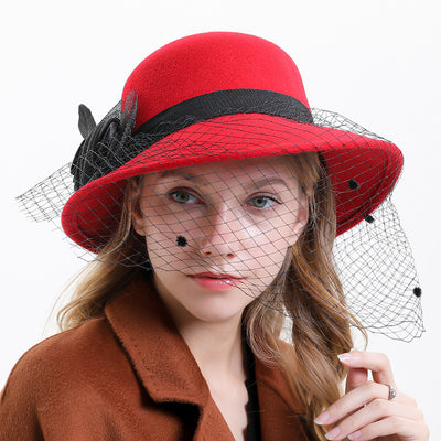 Sombrero de Lana Pura para Mujer con Encaje Floral y Ala Ancha - Image 8