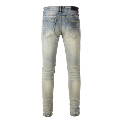 Pantalones Vaqueros Vintage Rotos para Hombre con Estampado de Gato y Parches - Image 7