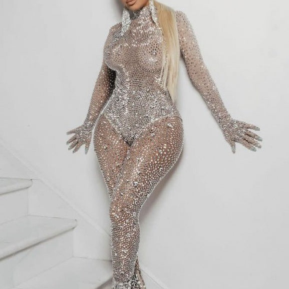 Jumpsuit de Diamantes con Elástico para Baile y Espectáculos