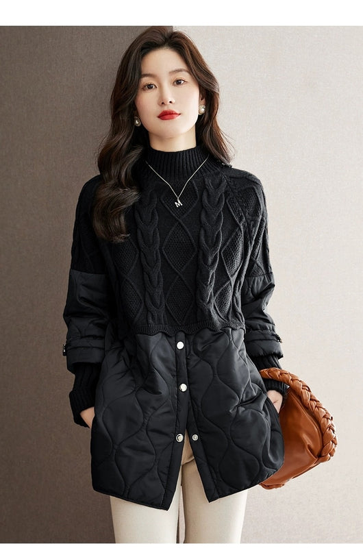 Abrigo de Invierno para Mujer con Tejido Acolchado y Combinación de Punto - Image 6
