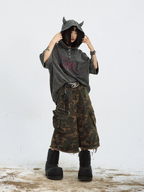 Sudadera con Capucha Efecto Desgastado Negro - Estilo Dark Devil