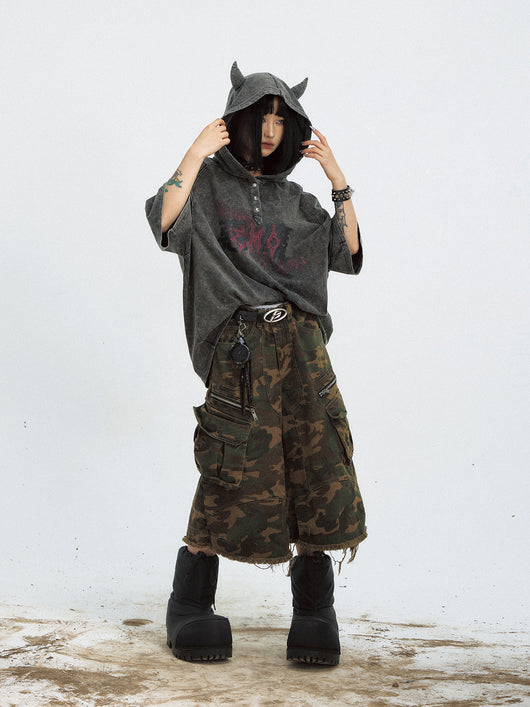 Sudadera con Capucha Efecto Desgastado Negro - Estilo Dark Devil - Image 2