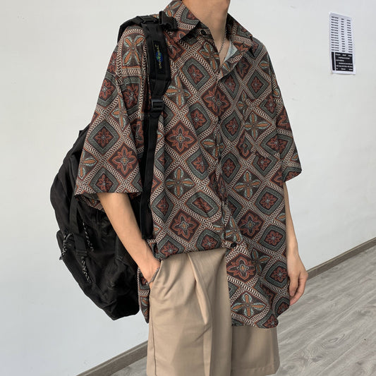 Camisa Floral Retro Holgada de Manga Larga para Hombre