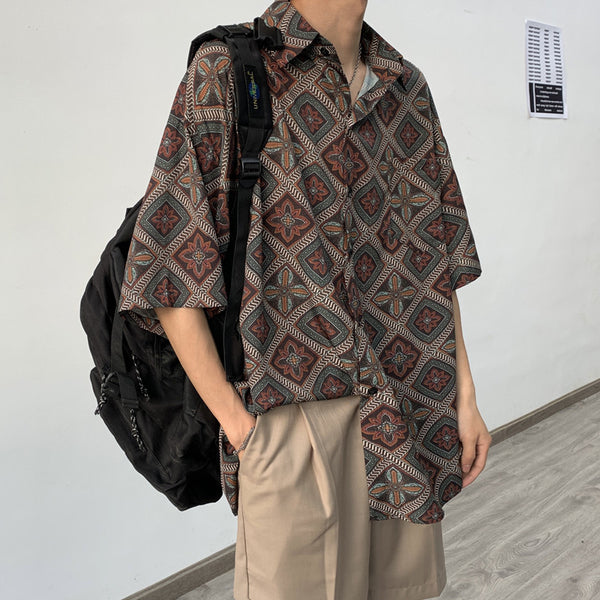 Camisa Floral Retro Holgada de Manga Larga para Hombre